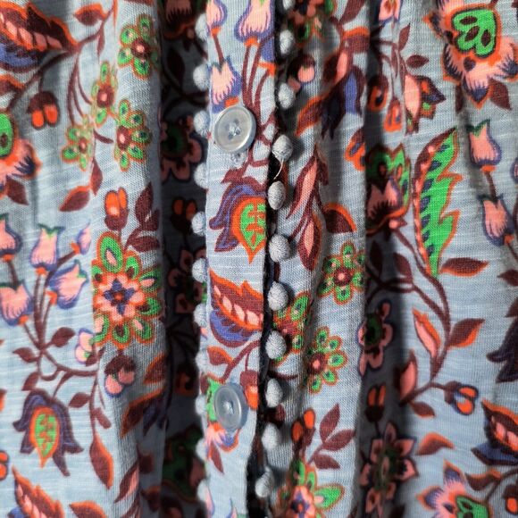 Boden Top Size 6 Blue Paisley Floral Mixed Prints Button-Up Bobble Trim Cotton - Picture 5 of 16